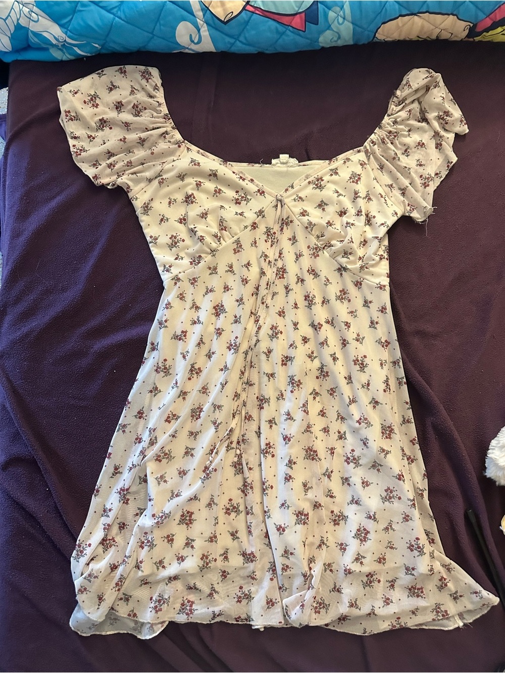 See You Monday Cream Floral Mini Dress with Flutter Sleeves
